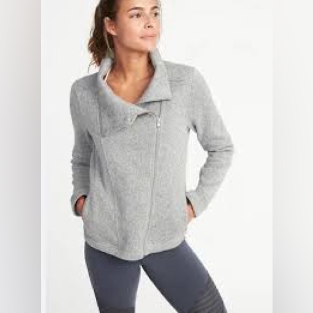 Old Navy Active Gray Knit Moto Jacket Sz M